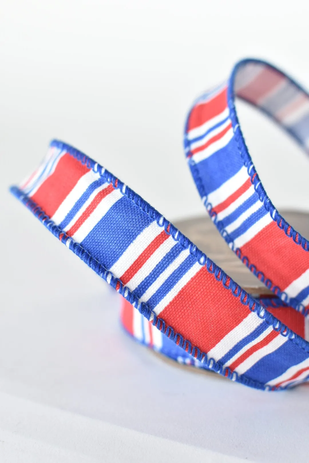 1" x 10yd Red, White,   Blue Horizontal Printed Stripe Ribbon