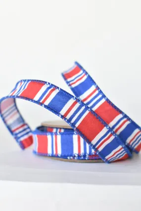 1" x 10yd Red, White,   Blue Horizontal Printed Stripe Ribbon