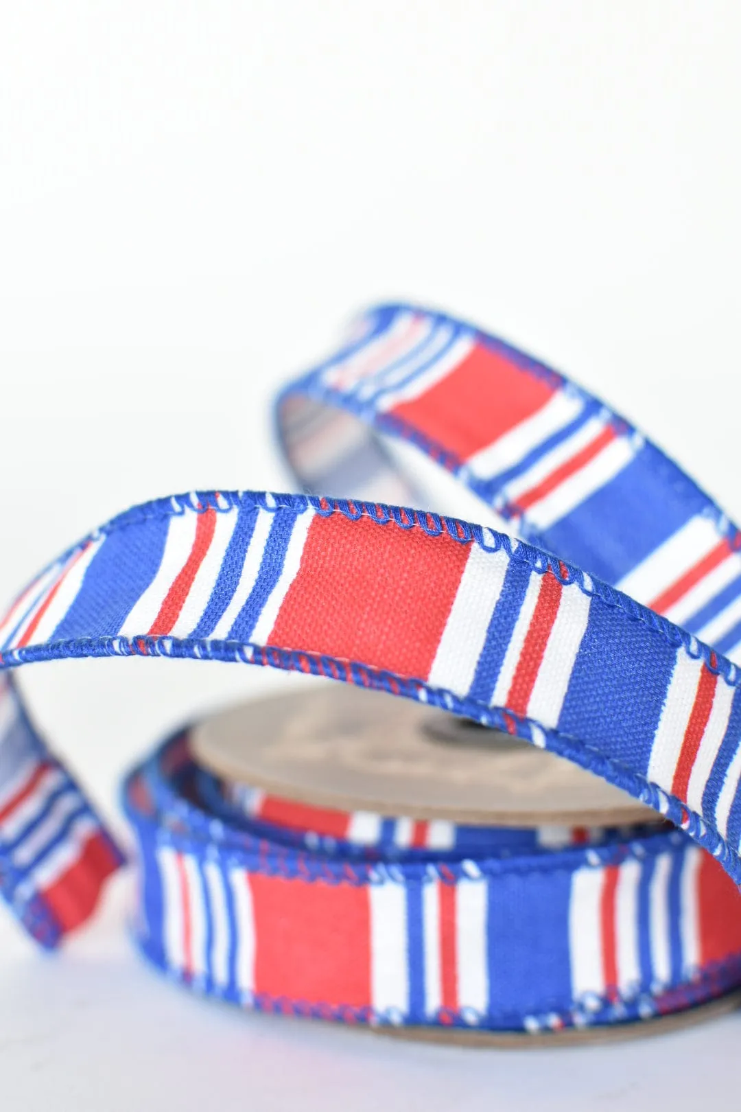 1" x 10yd Red, White,   Blue Horizontal Printed Stripe Ribbon