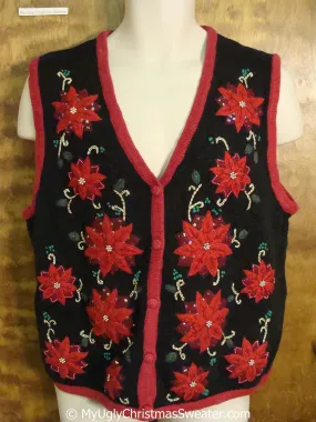 2sided Poinsettias Themed Cheap Christmas Sweater Vest