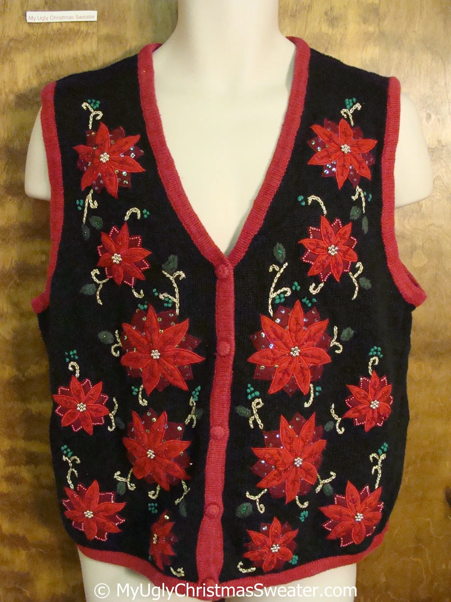 2sided Poinsettias Themed Cheap Christmas Sweater Vest