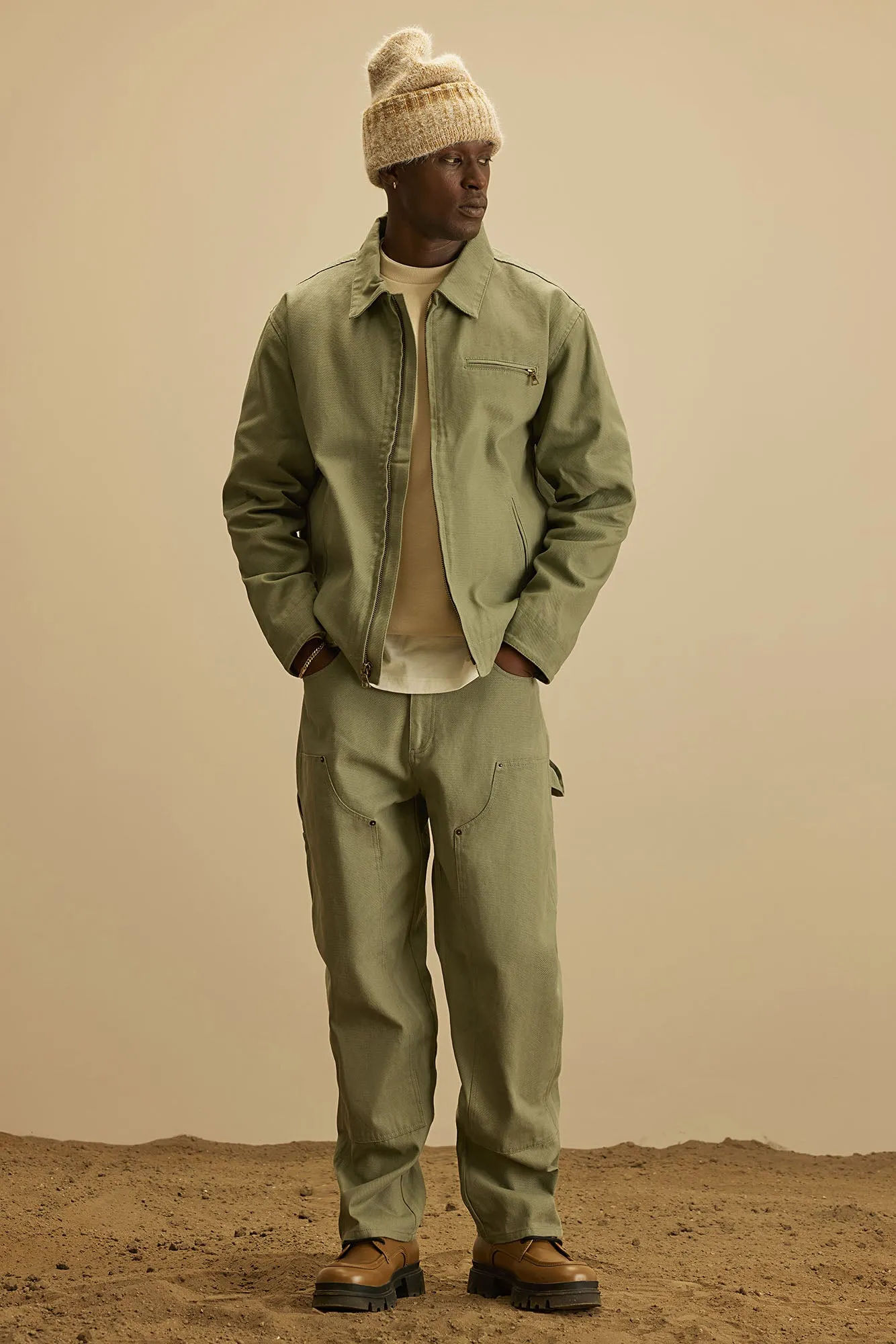 Alexander Utility Canvas Zip Work Jacket - Olive