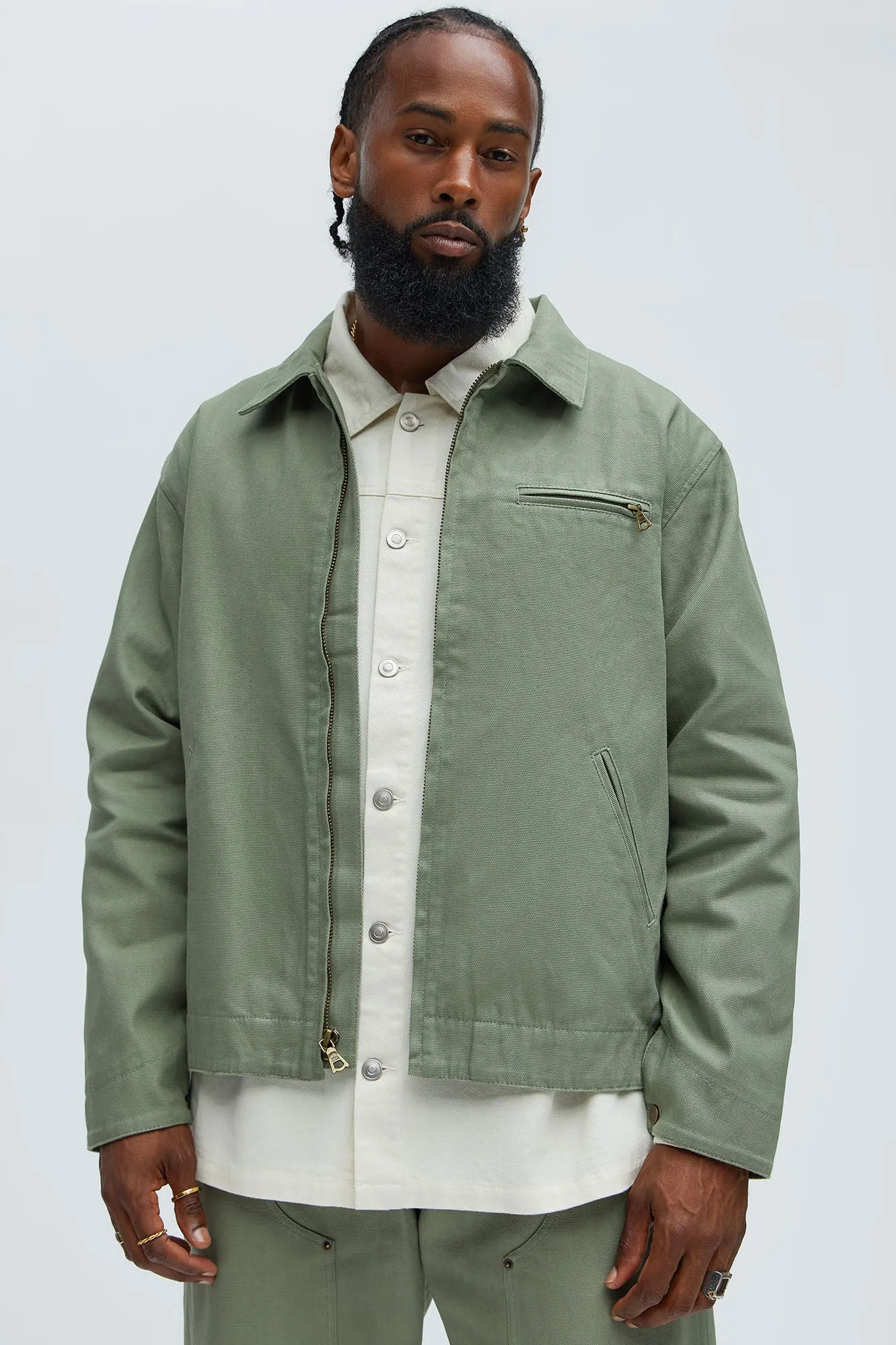 Alexander Utility Canvas Zip Work Jacket - Olive