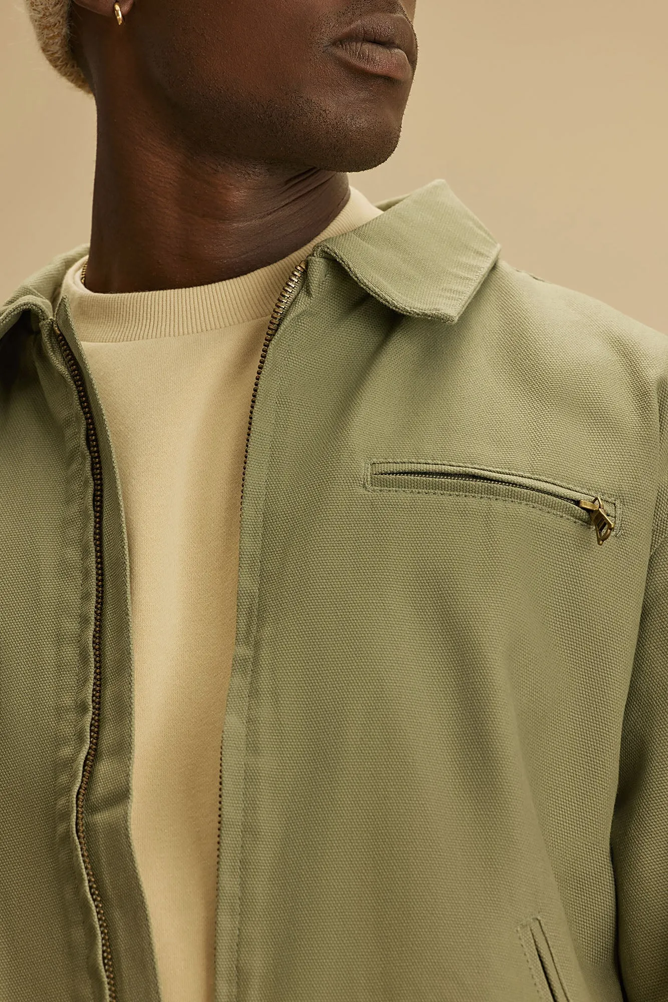 Alexander Utility Canvas Zip Work Jacket - Olive