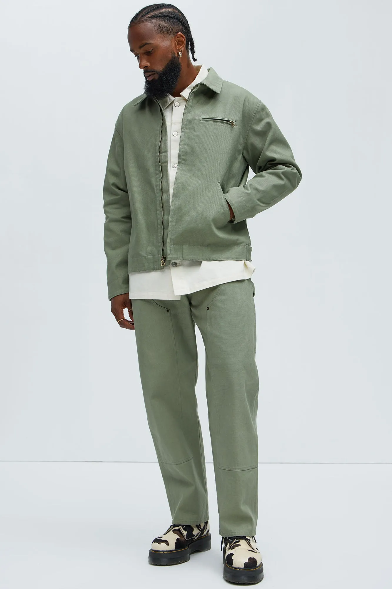 Alexander Utility Canvas Zip Work Jacket - Olive