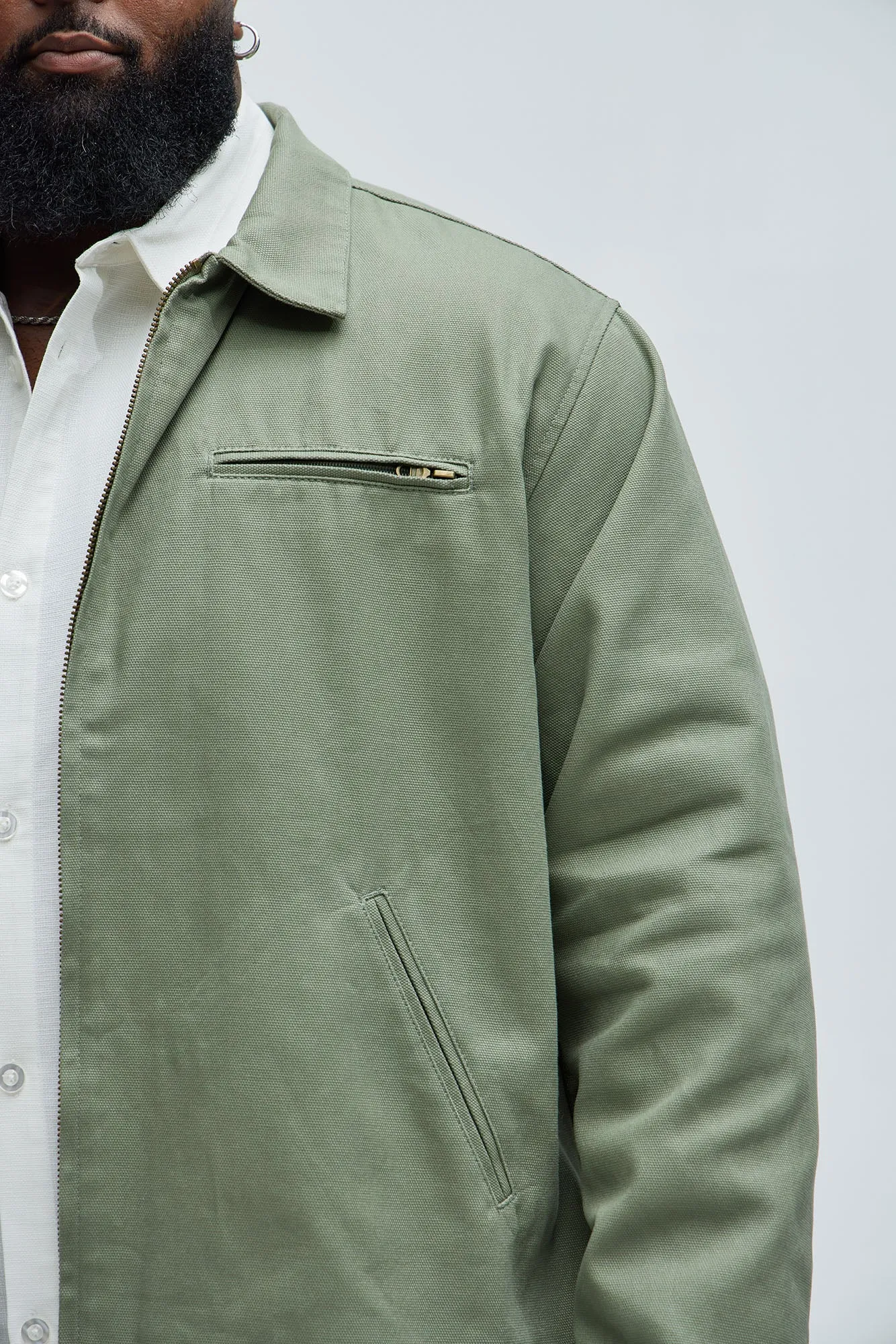 Alexander Utility Canvas Zip Work Jacket - Olive