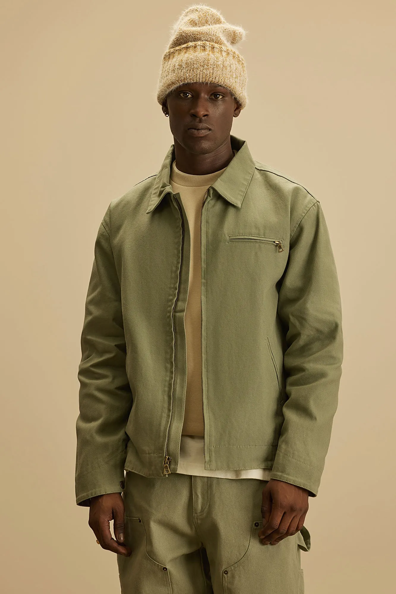 Alexander Utility Canvas Zip Work Jacket - Olive