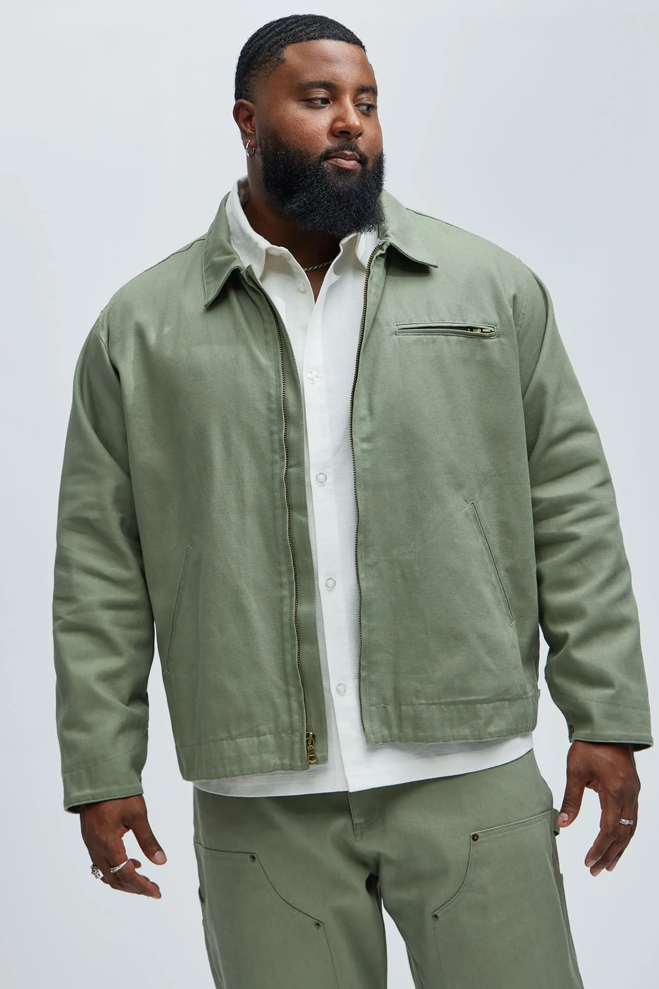 Alexander Utility Canvas Zip Work Jacket - Olive