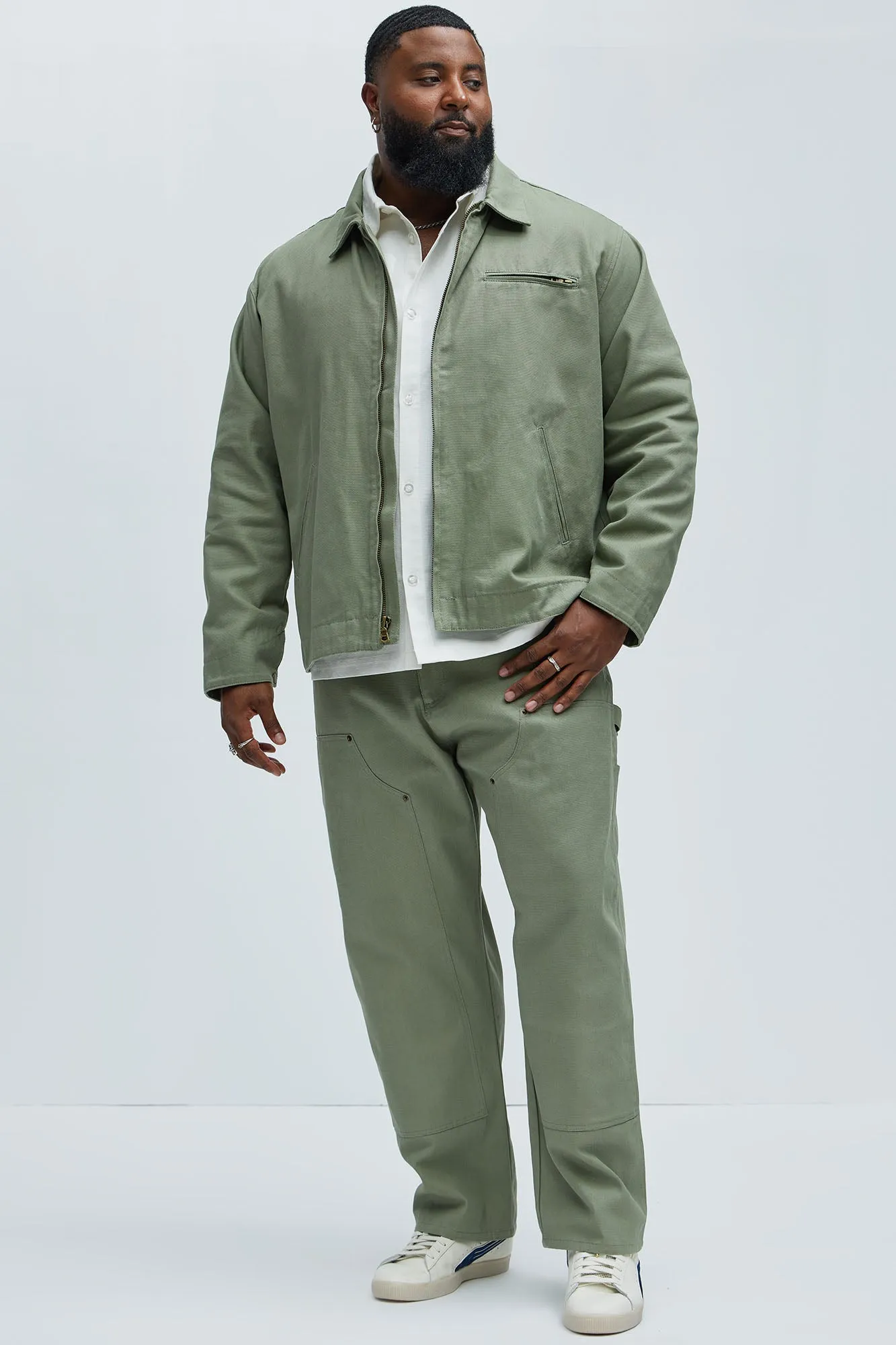 Alexander Utility Canvas Zip Work Jacket - Olive