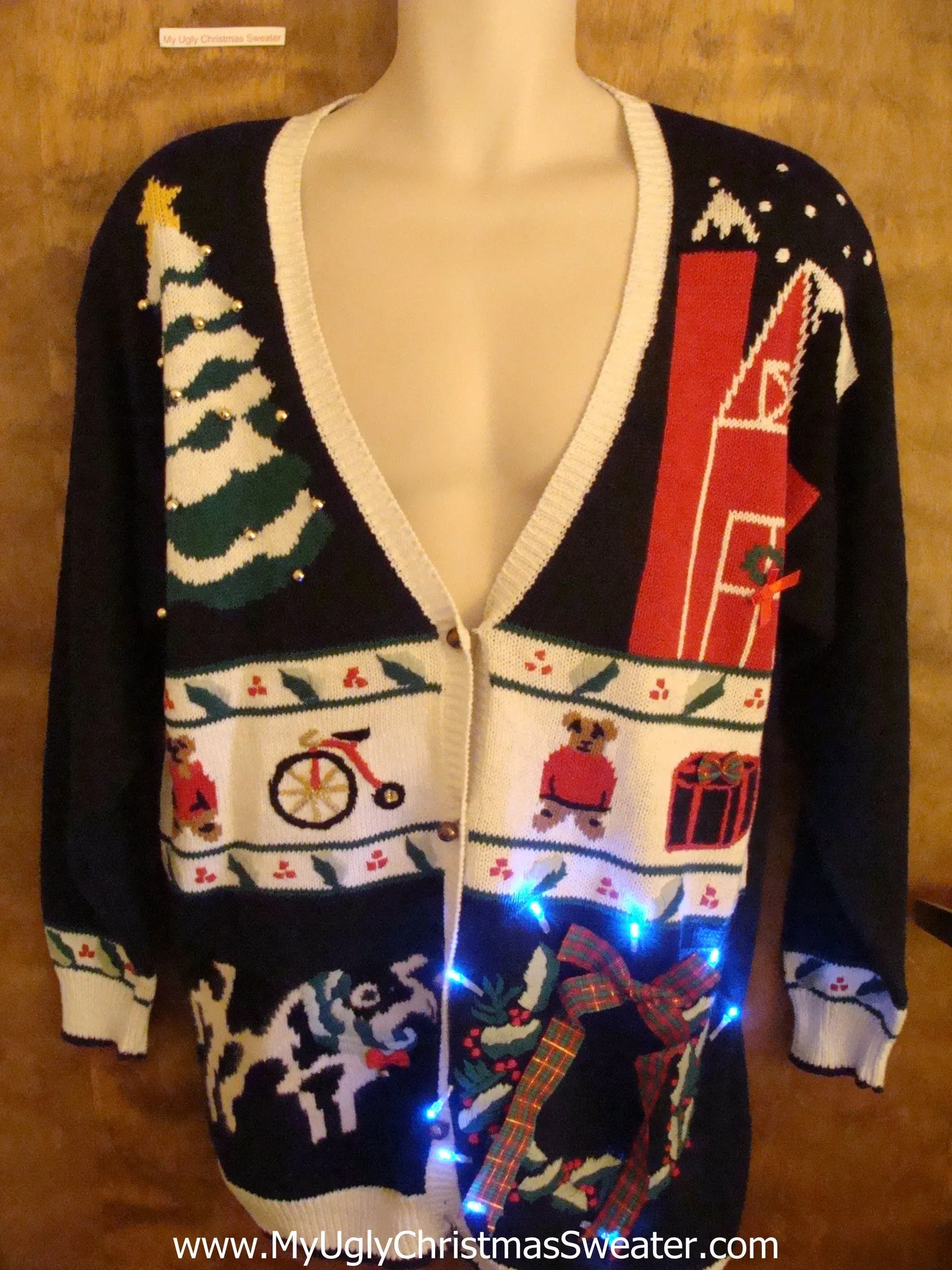 Barn and Cow Light Up Tacky Christmas Jumper