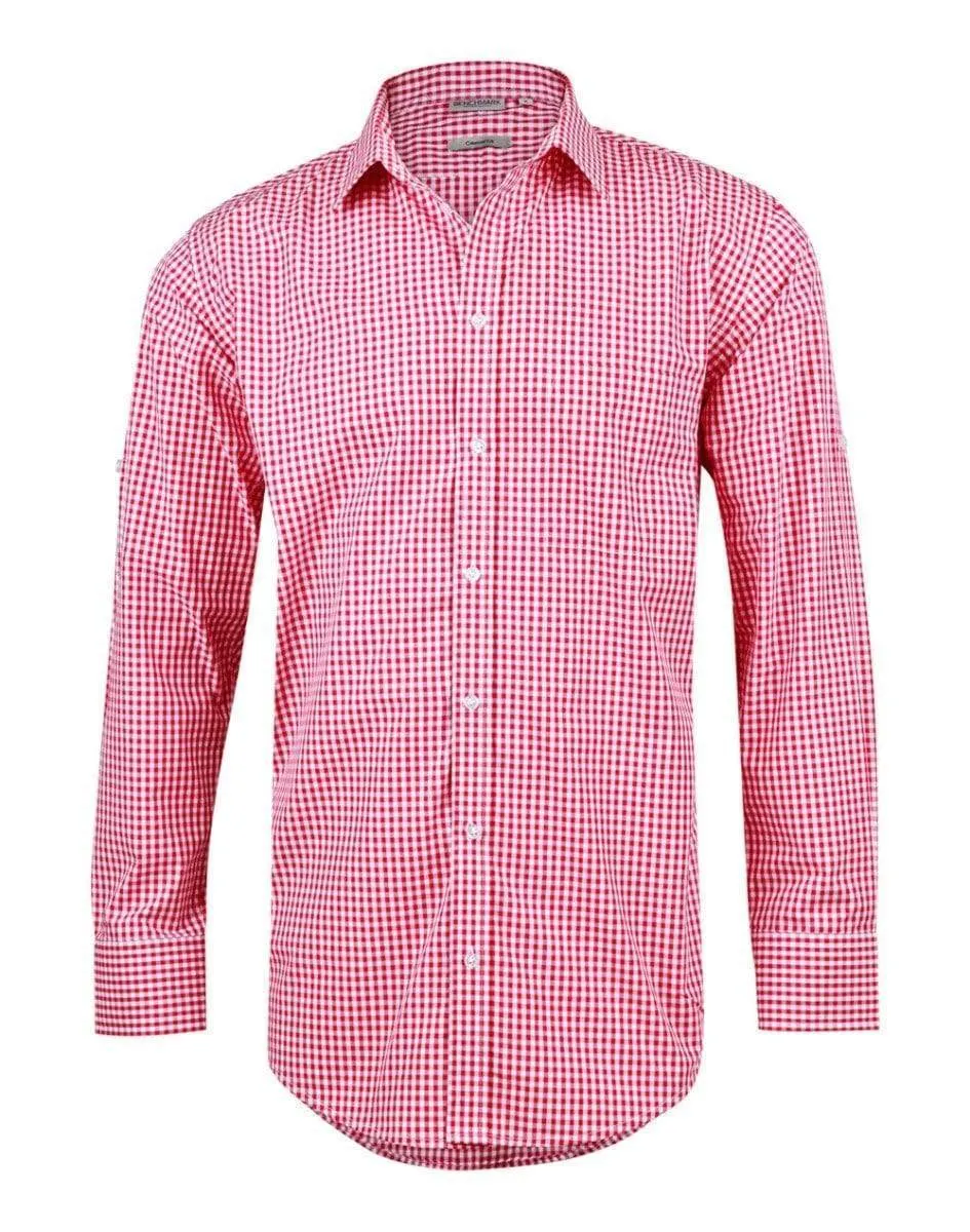 BENCHMARK Men’s Gingham Check Long Sleeve Shirt with Roll-up Tab Sleeve M7300L