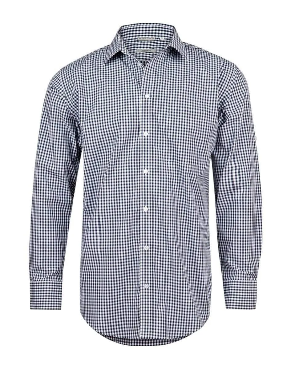 BENCHMARK Men’s Gingham Check Long Sleeve Shirt with Roll-up Tab Sleeve M7300L