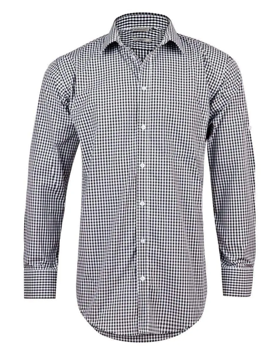 BENCHMARK Men’s Gingham Check Long Sleeve Shirt with Roll-up Tab Sleeve M7300L