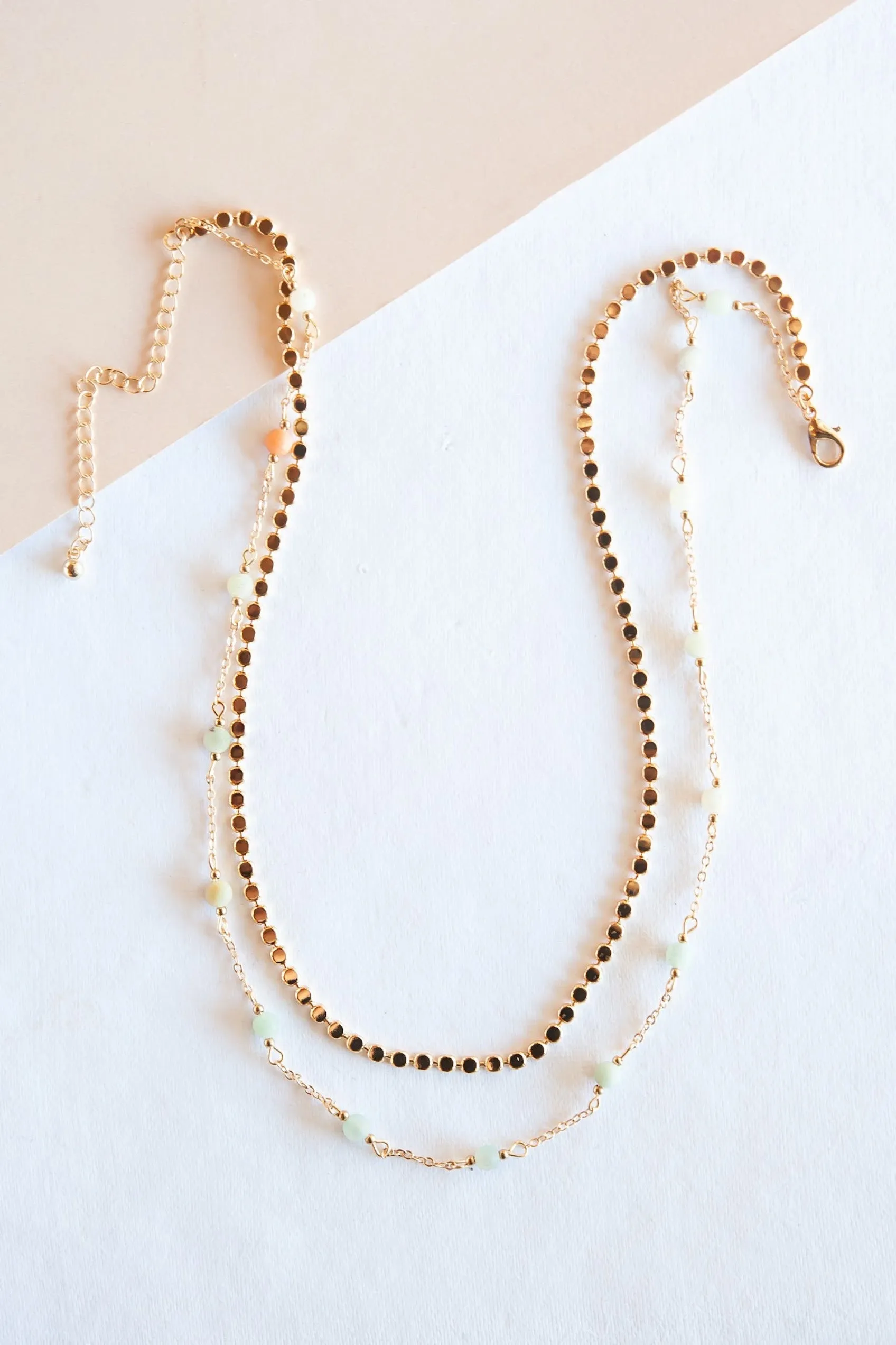 Blake Delicate Layering Necklace | Dainty Gold Chain and Stone Bead Necklace