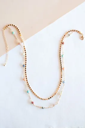 Blake Delicate Layering Necklace | Dainty Gold Chain and Stone Bead Necklace