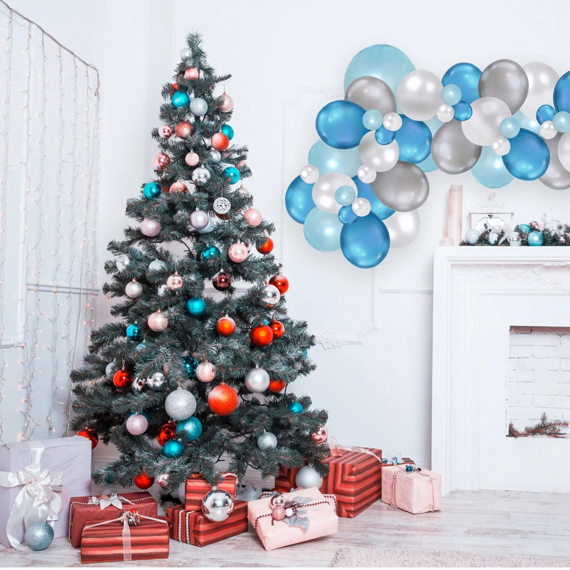 Blue and Silver Christmas Balloon Arch Garland Kit