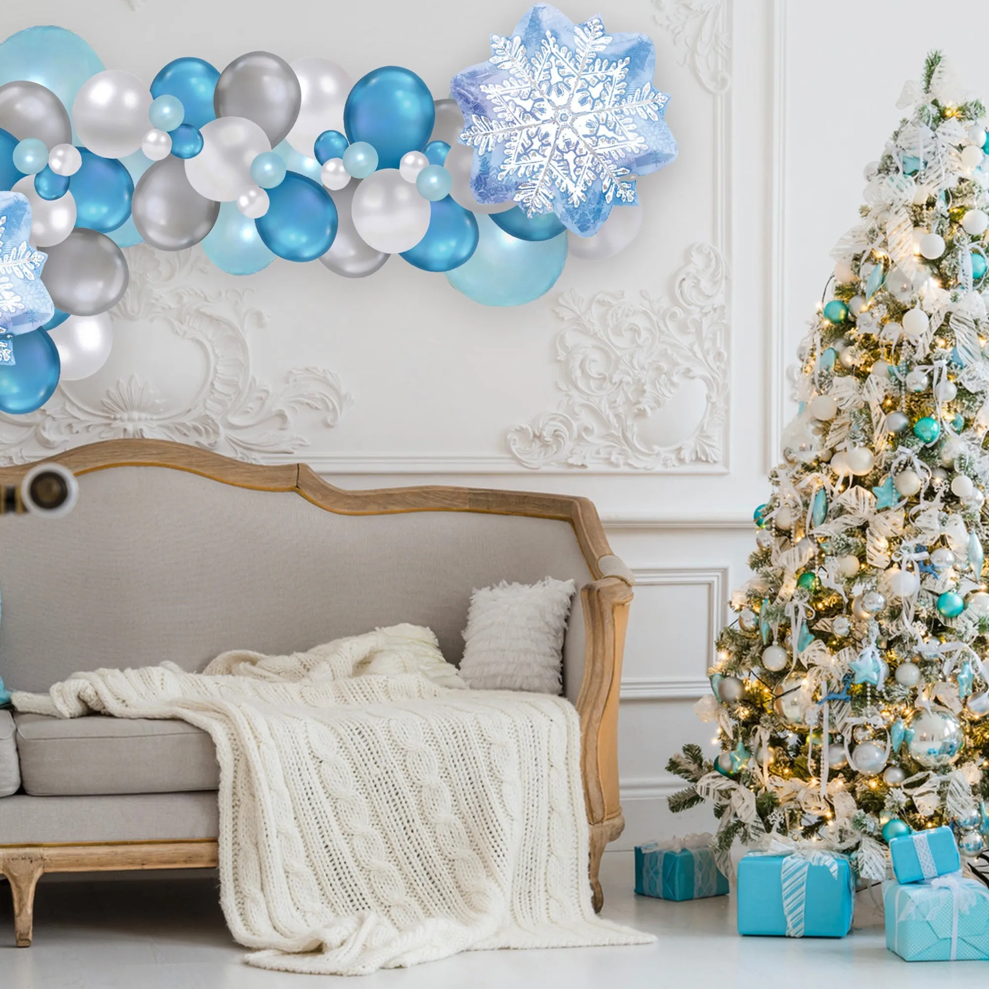 Blue and Silver Christmas Balloon Arch Garland Kit