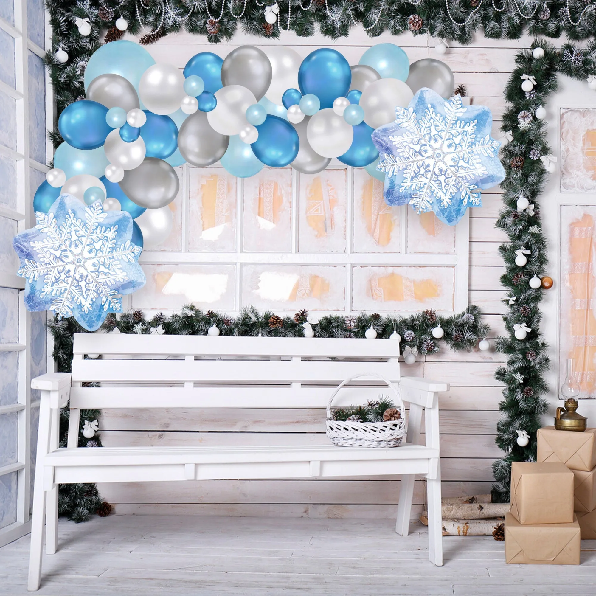 Blue and Silver Christmas Balloon Arch Garland Kit