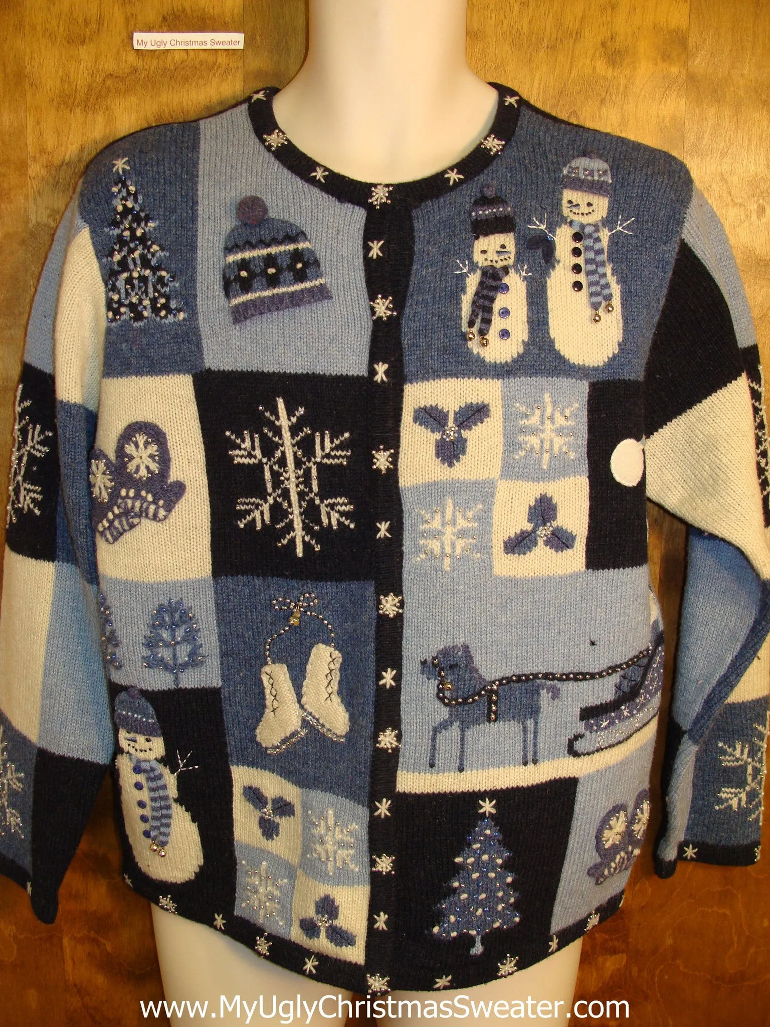 Blue Patchwork Ugly Christmas Sweater