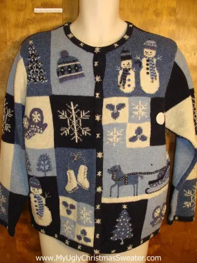 Blue Patchwork Ugly Christmas Sweater