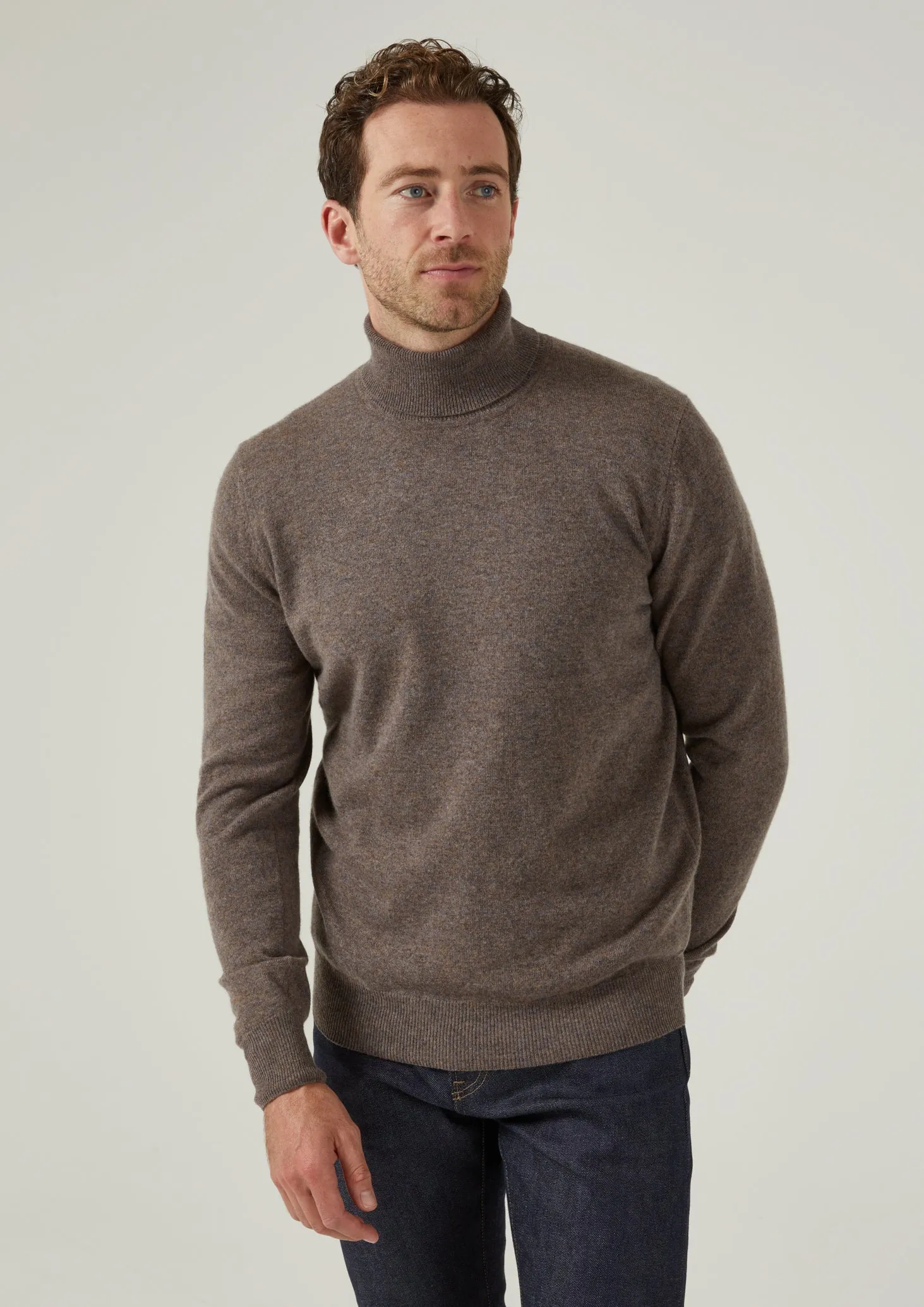 Bunbury Geelong Wool Roll Neck Jumper in Teak - Regular Fit