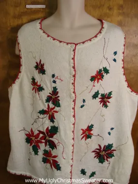 Cheap Poinsettia Themed Bad Christmas Sweater Vest