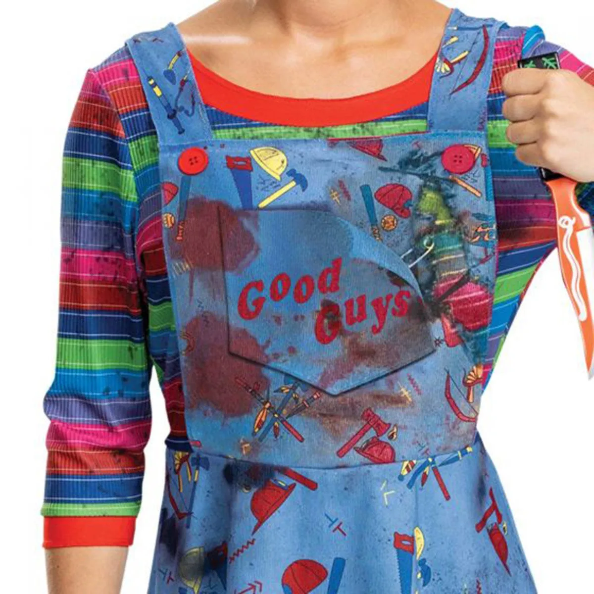 Chucky Deluxe Costume for Adults, Dress and Rainbow Socks