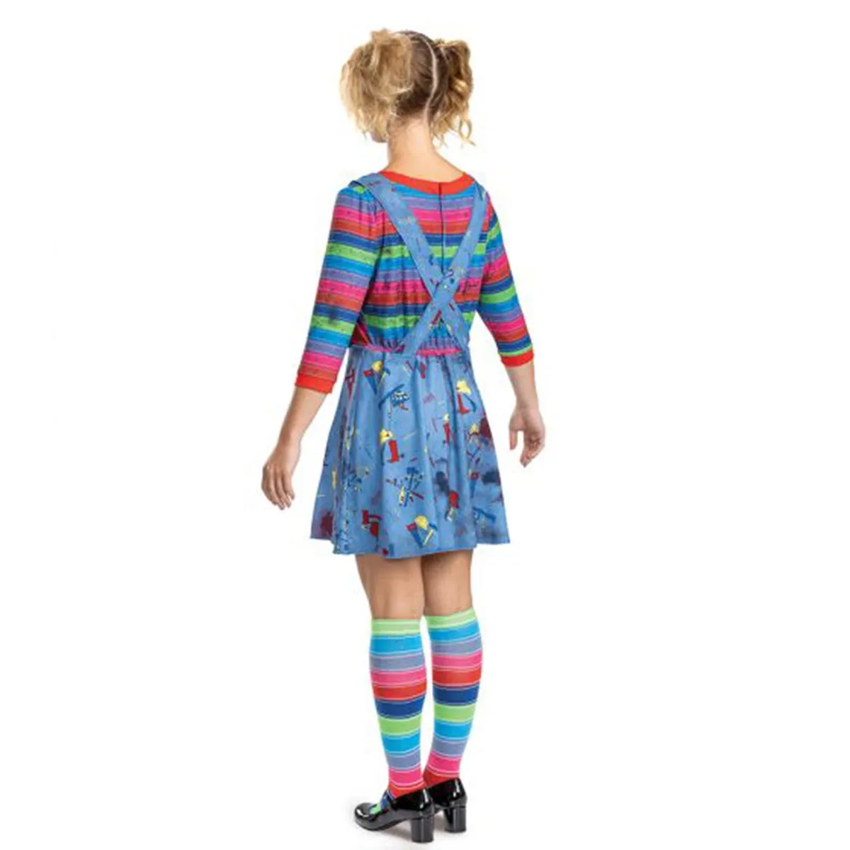 Chucky Deluxe Costume for Adults, Dress and Rainbow Socks