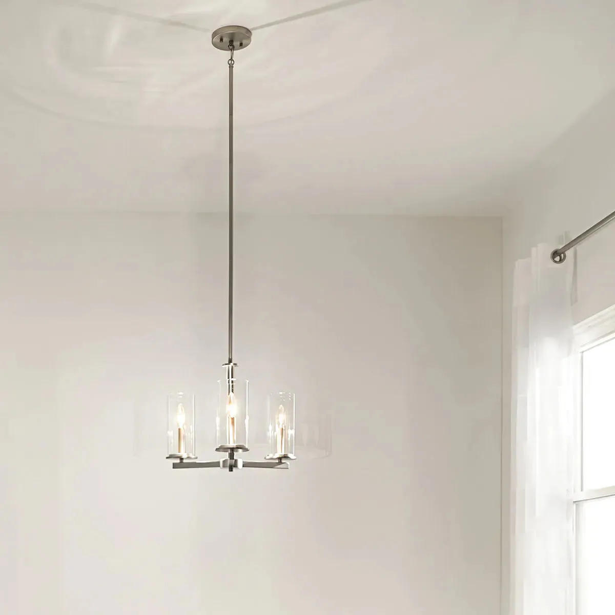 Crosby 18" 3-Light Convertible Chandelier with Clear Glass, Brushed Nickel Finish