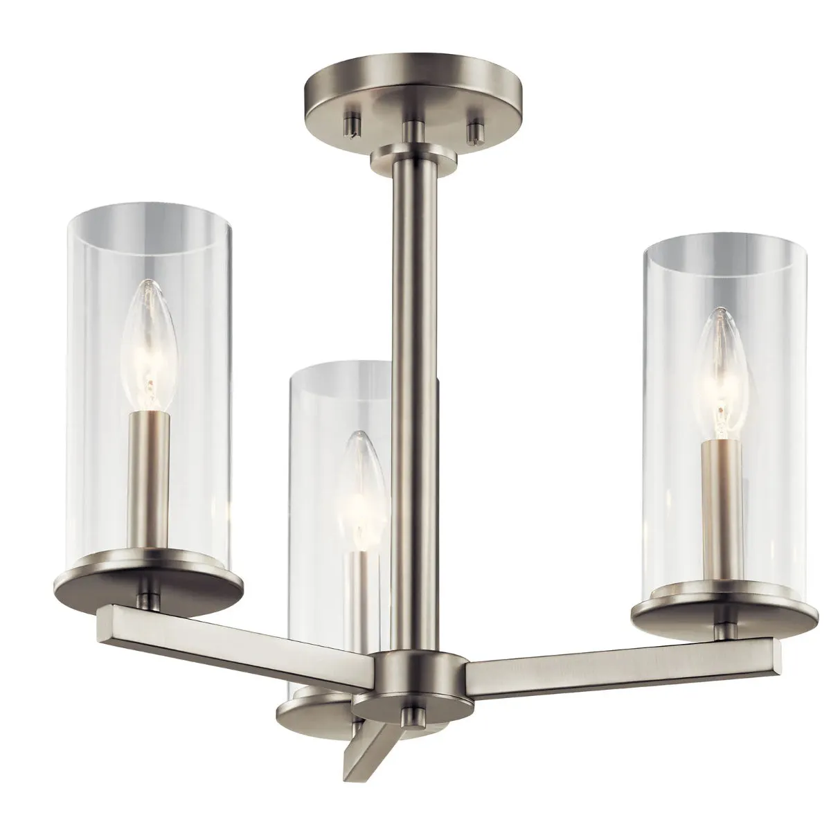 Crosby 18" 3-Light Convertible Chandelier with Clear Glass, Brushed Nickel Finish