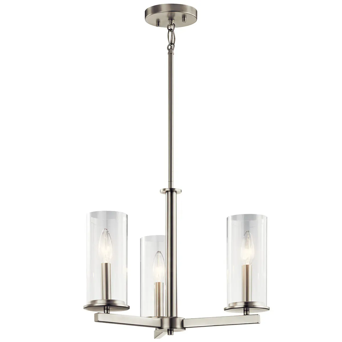 Crosby 18" 3-Light Convertible Chandelier with Clear Glass, Brushed Nickel Finish