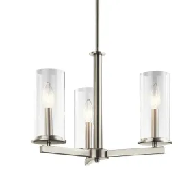 Crosby 18" 3-Light Convertible Chandelier with Clear Glass, Brushed Nickel Finish