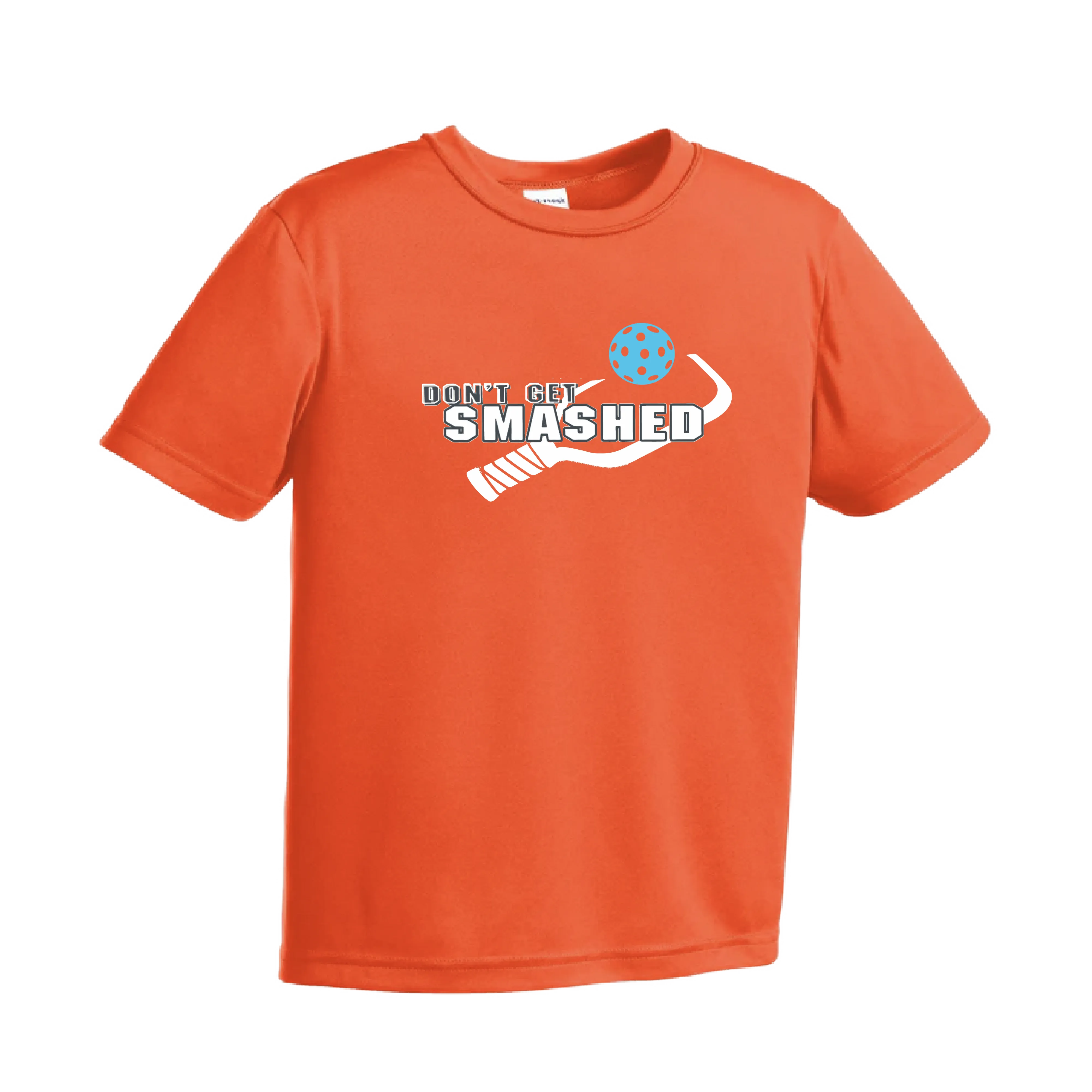 Don't Get Smashed (Cyan Orange Pink Pickleball Colors) | Youth Short Sleeve Athletic Shirt | 100% Polyester