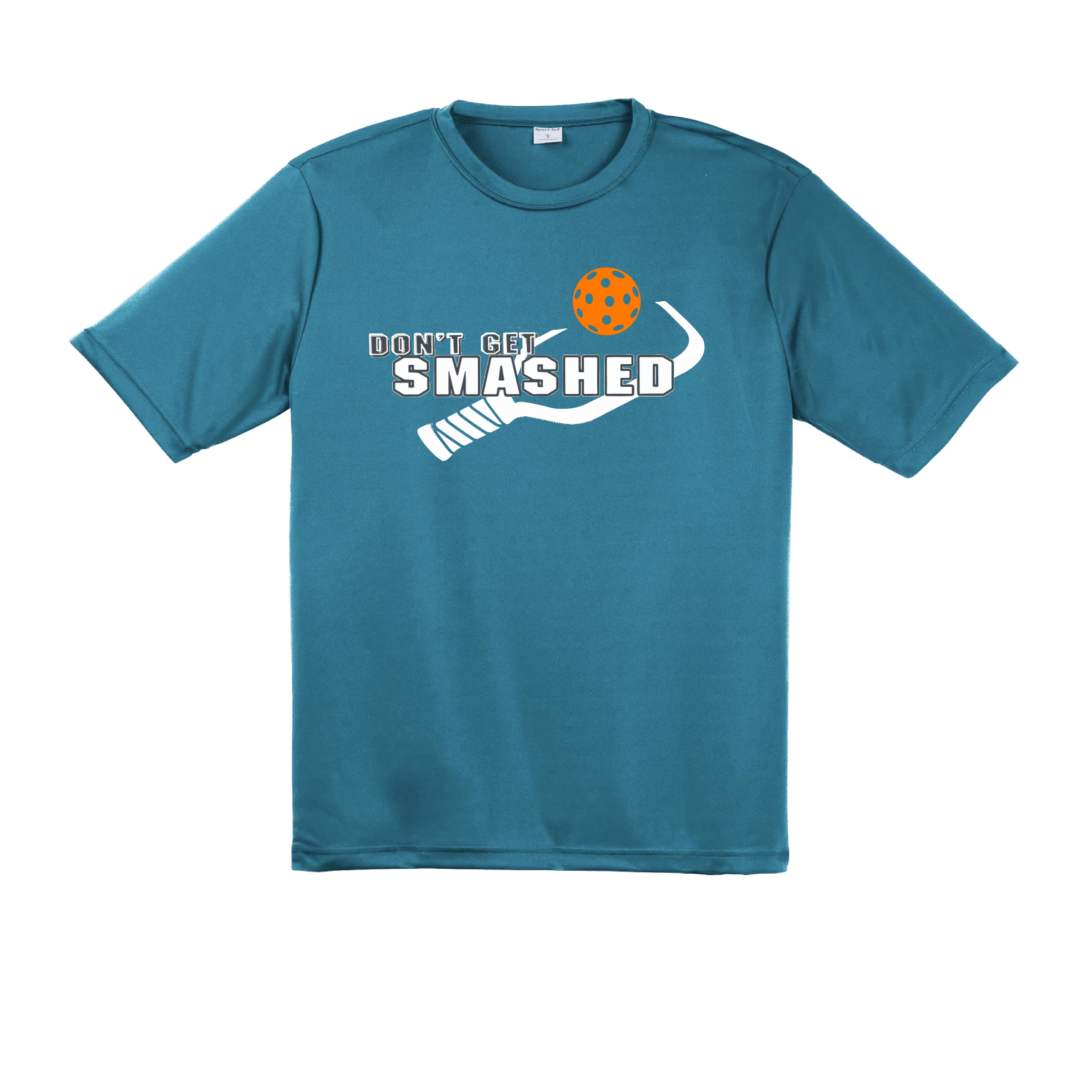 Don't Get Smashed With Pickleballs (Cyan Orange Pink) Customizable | Men's Short Sleeve Pickleball Shirt | 100% Polyester