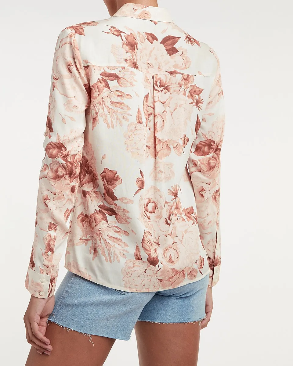 Floral Soft Portofino Shirt in Pink Print