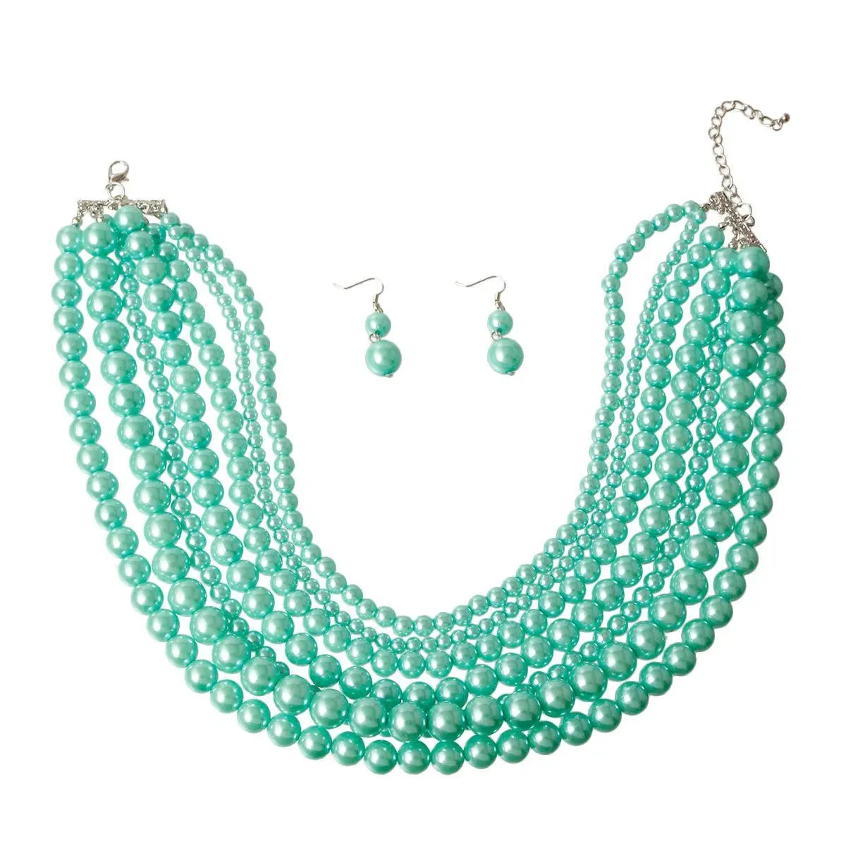 Get The Glam Look: Green Pearlized Beads Necklace Set