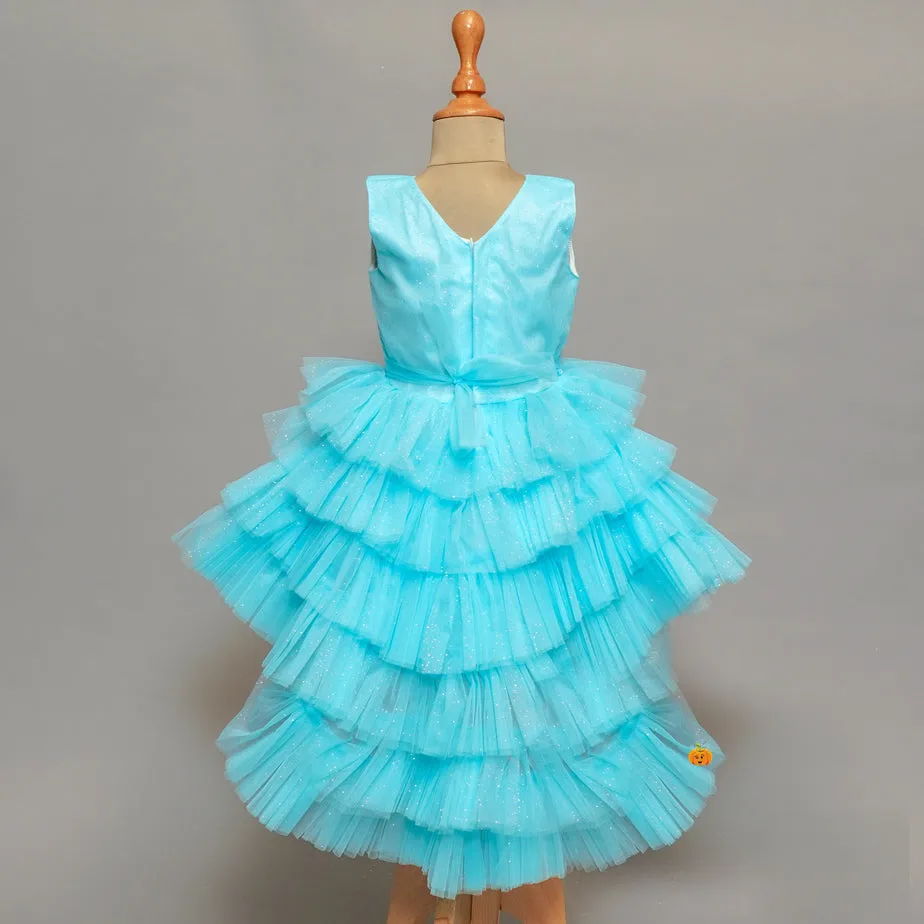 Girls Party Wear Frock With Layered Patterns