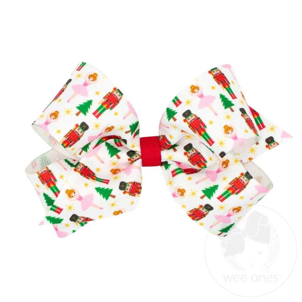 Holiday themed printed grosgrain bows