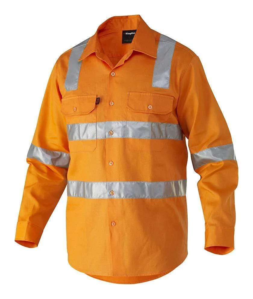 KingGee Hi-Vis Reflective Shirt Long Sleeve Cross Pattern K54055