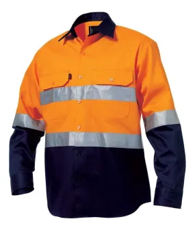 KingGee Hi-Vis Reflective Spliced Drill Shirt Long Sleeve Gusset Cuff K5431G