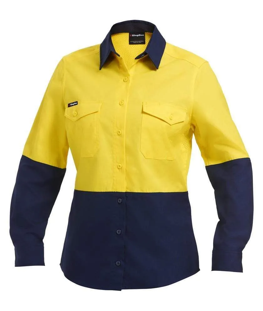 KingGee Workcool 2 Women's Hi Vis Spliced Long Sleeve Work Shirt K44543