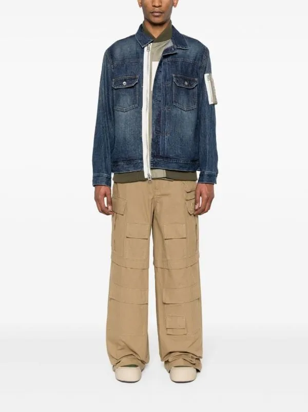 LAYERED BRANDED ZIP PULLER DENIM JACKET