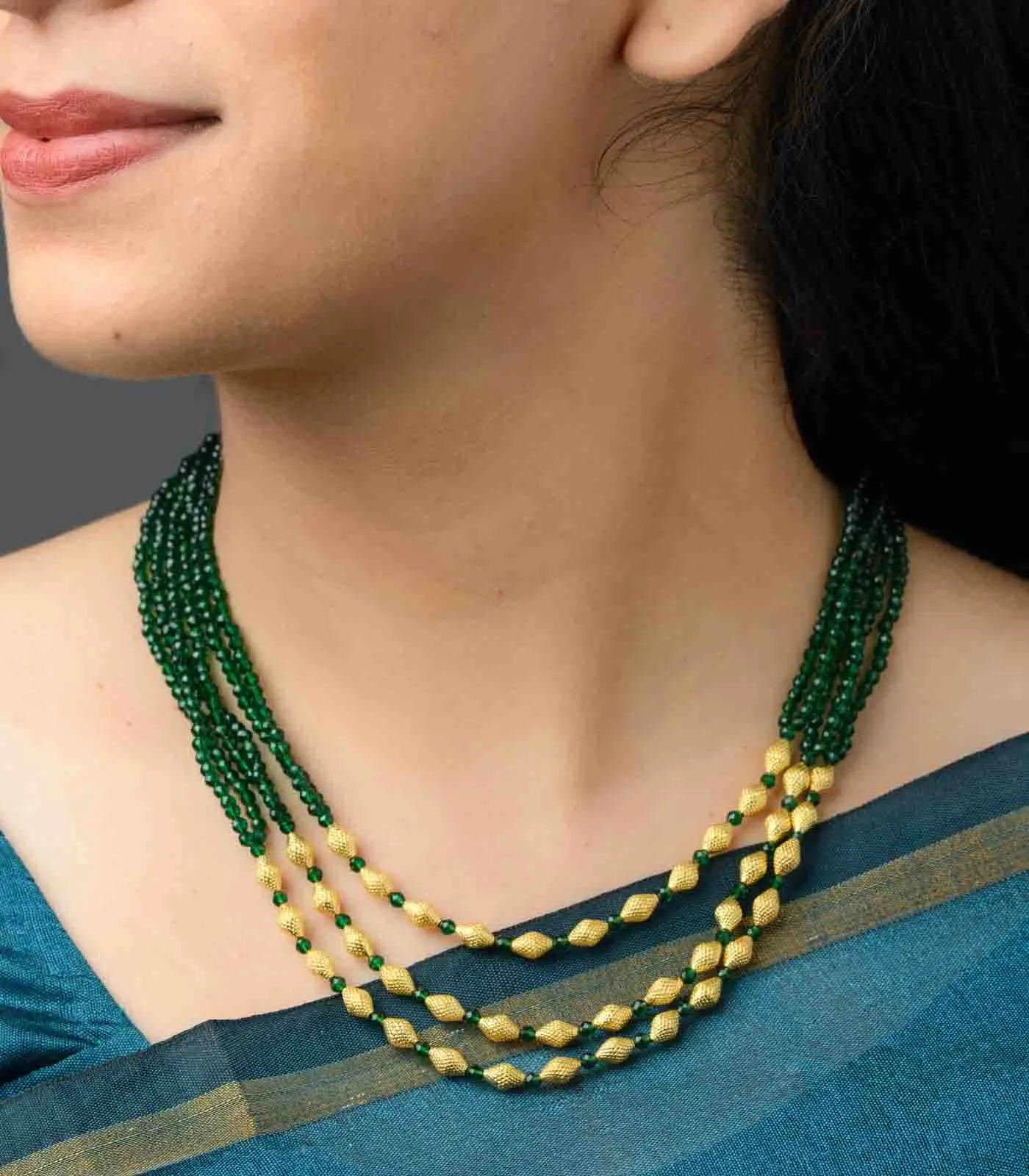 Layered Conical Green Bead Necklace