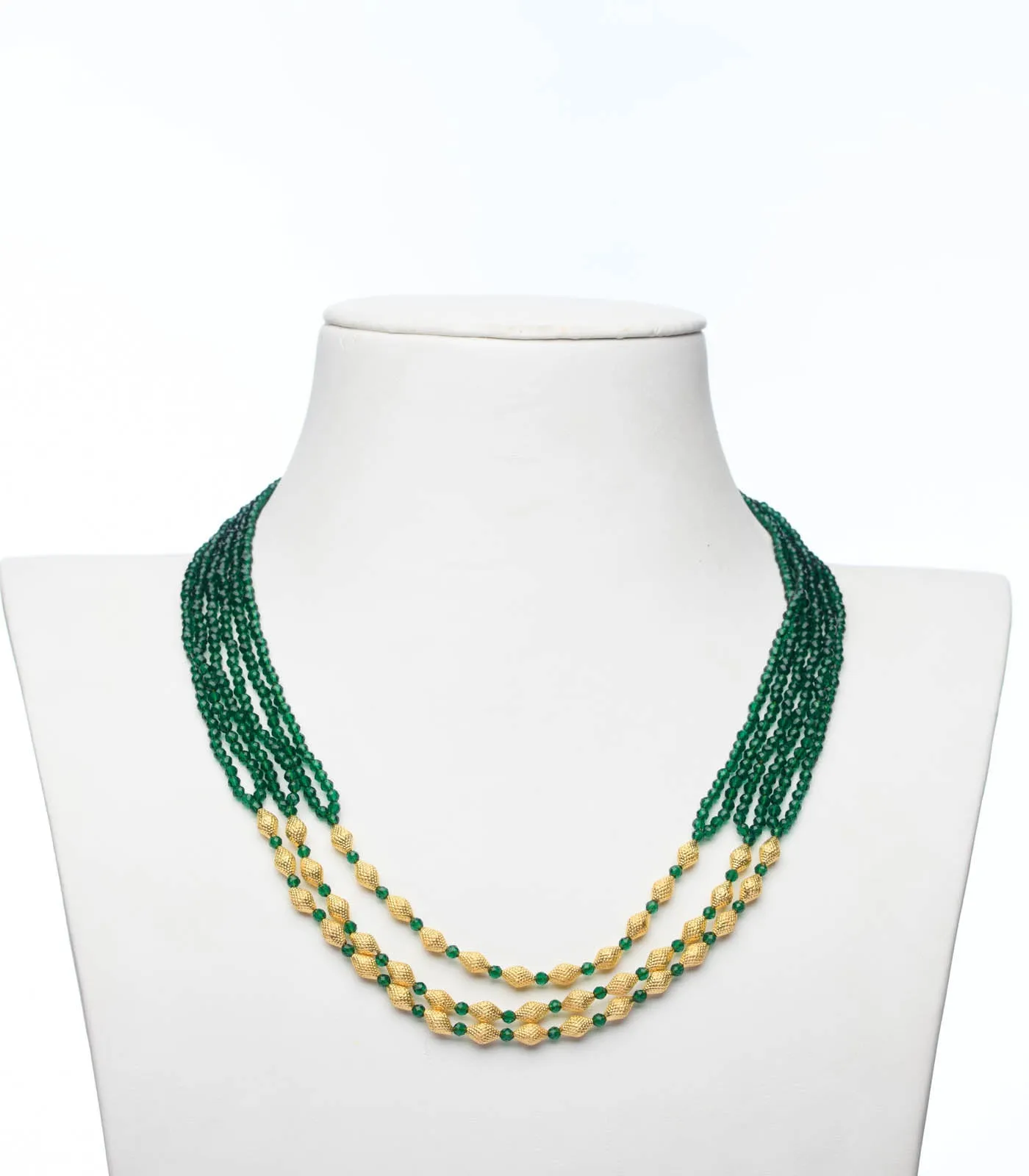 Layered Conical Green Bead Necklace