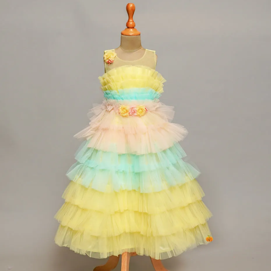 Lemon Layered Girls Gown