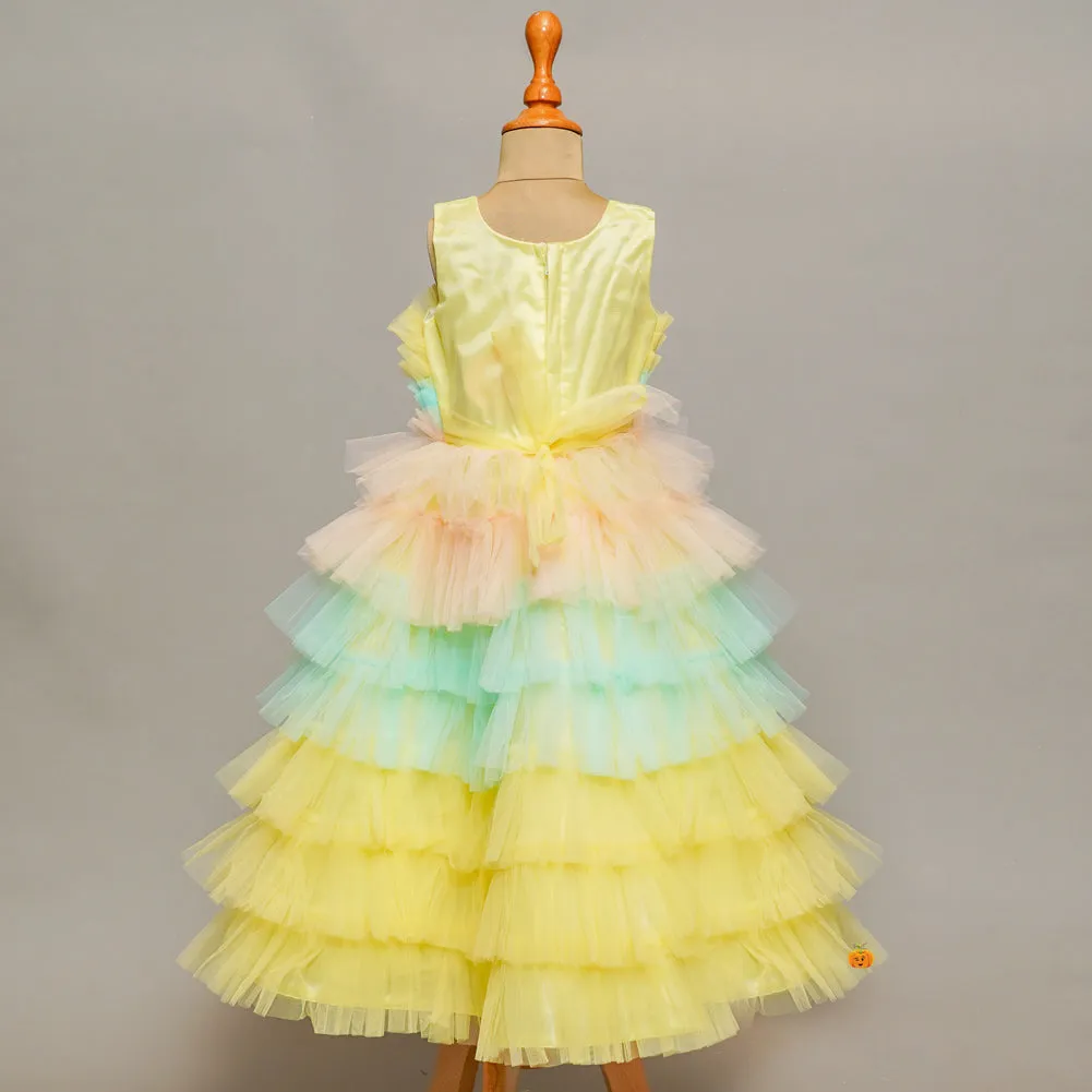 Lemon Layered Girls Gown