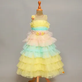 Lemon Layered Girls Gown