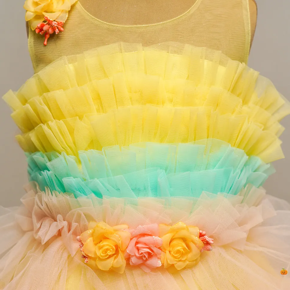 Lemon Layered Girls Gown