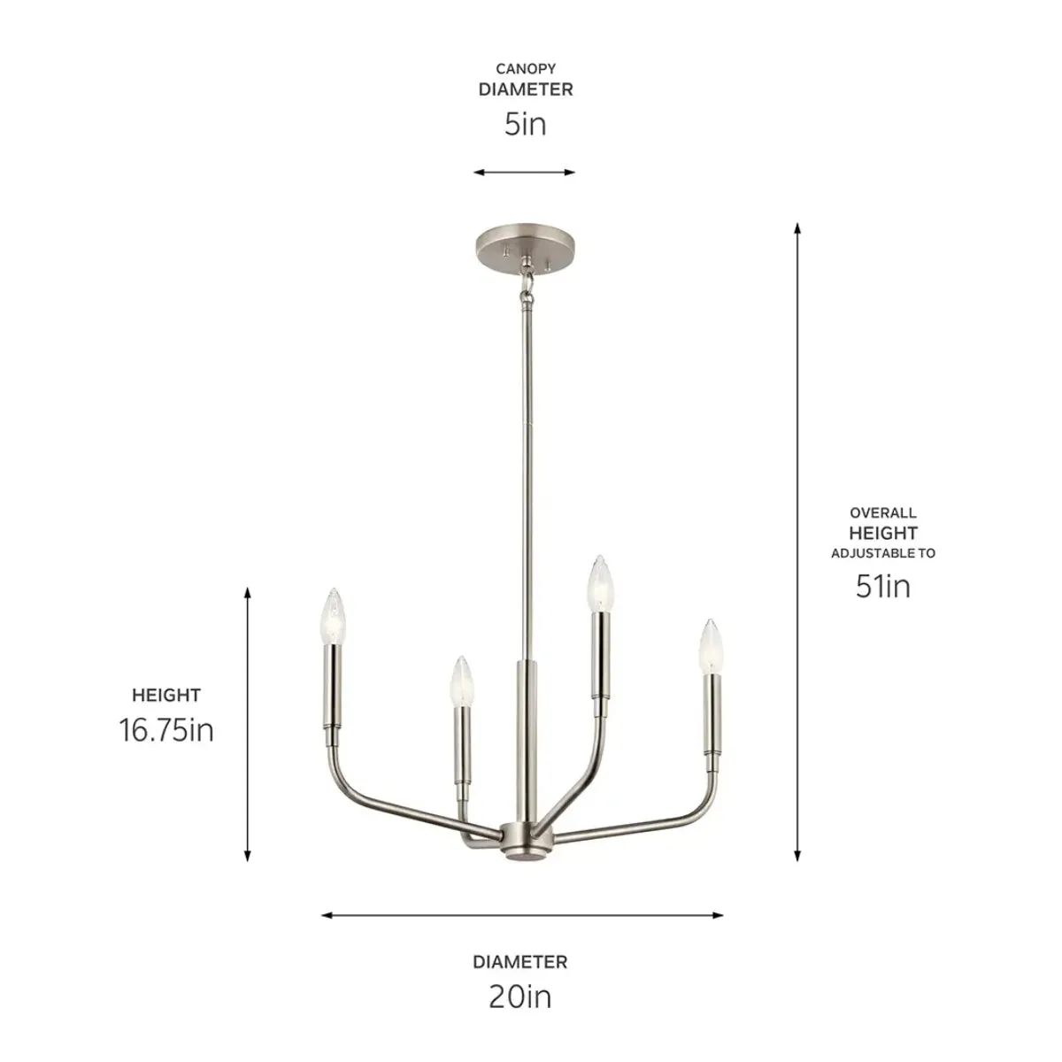 Madden 20" 4-Light Convertible Chandelier, Brushed Nickel Finish