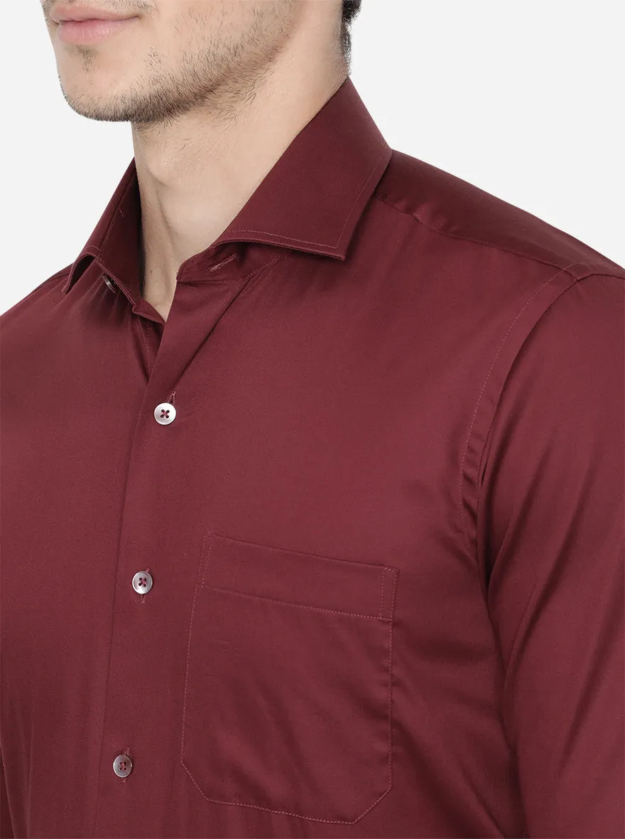 Marron Solid Slim Fit Formal Shirt | Metal